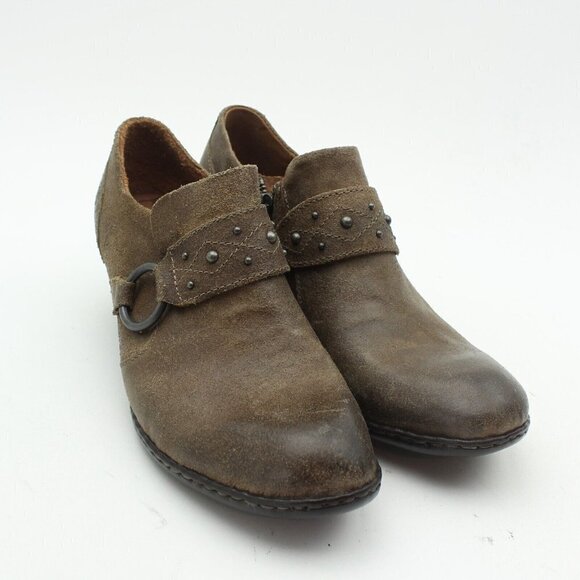 Born Brown Leather Studded Harness Side Zip Ankle Booties - Picture 2 of 11